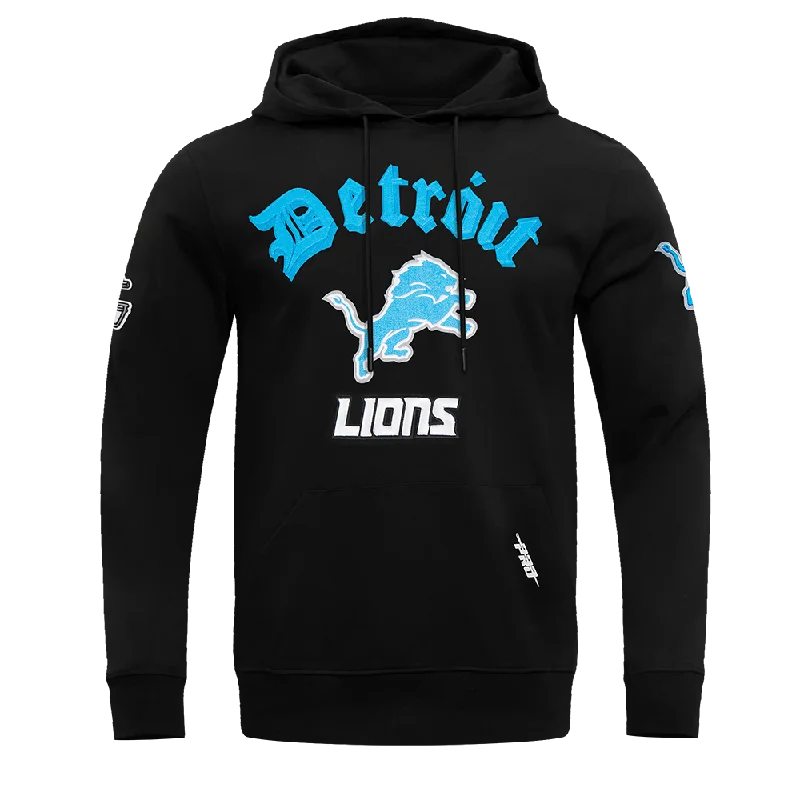 NFL DETROIT LIONS OLD ENGLISH MEN'S PO HOODIE (BLACK)