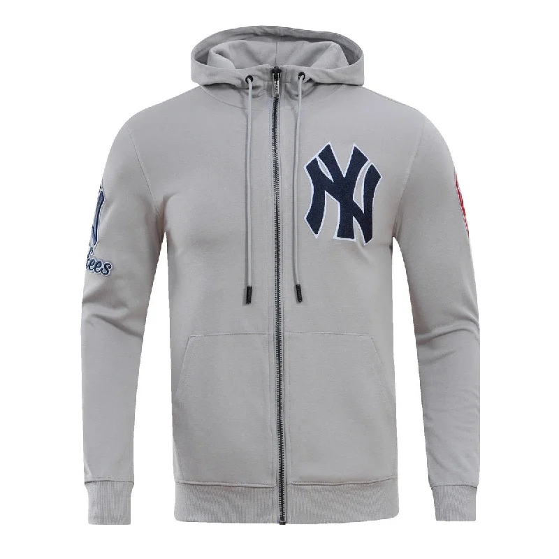 MLB NEW YORK YANKEES CLASSIC CHENILLE MEN'S FZ PO HOODIE (GRAY)