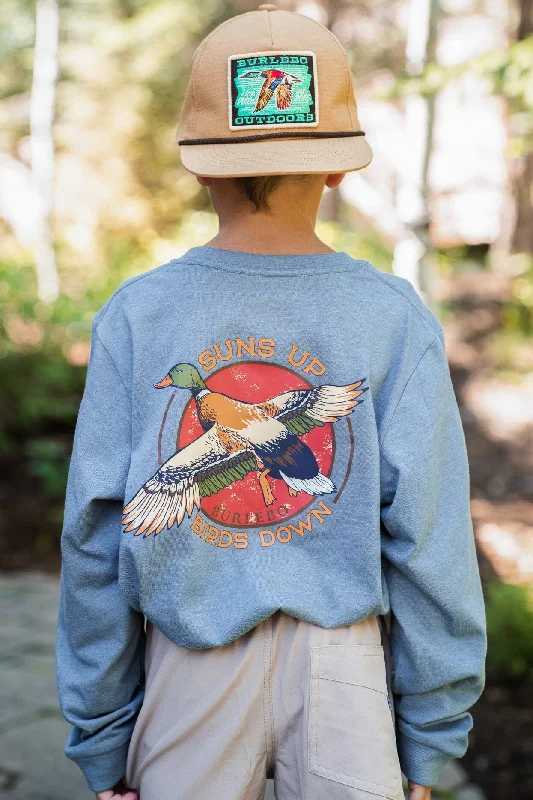 Youth Tee - Suns Up Birds Down - Heather Blue Jean - L/S