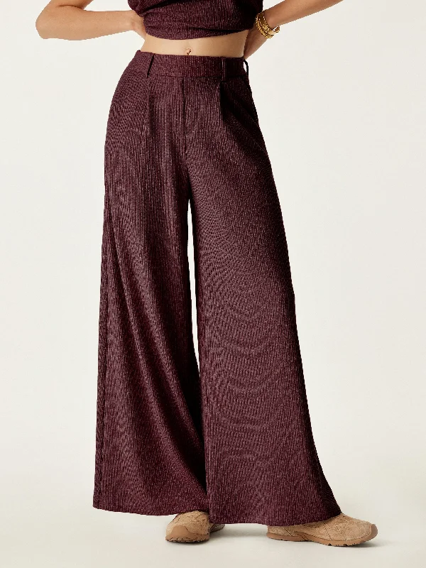 High Waisted Plicated Wide Leg Pant