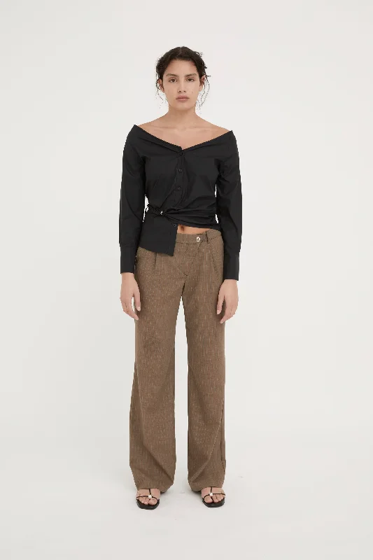 INES WOOL TROUSERS - CARAMEL STRIPE