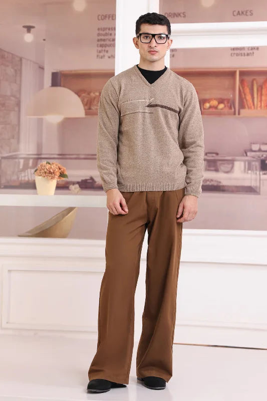 M-BEIGE-V-NECK FULL SLEEVES SWEATER (508-15)