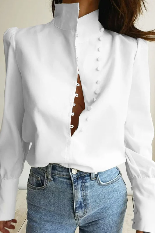 Fashion Street Solid Split Joint Mandarin Collar Tops