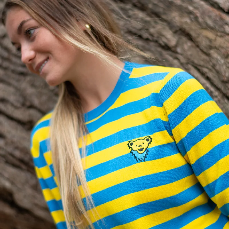 Grateful Dead | Women Fitted Crewneck Sweater | Yellow & Blue Stripes