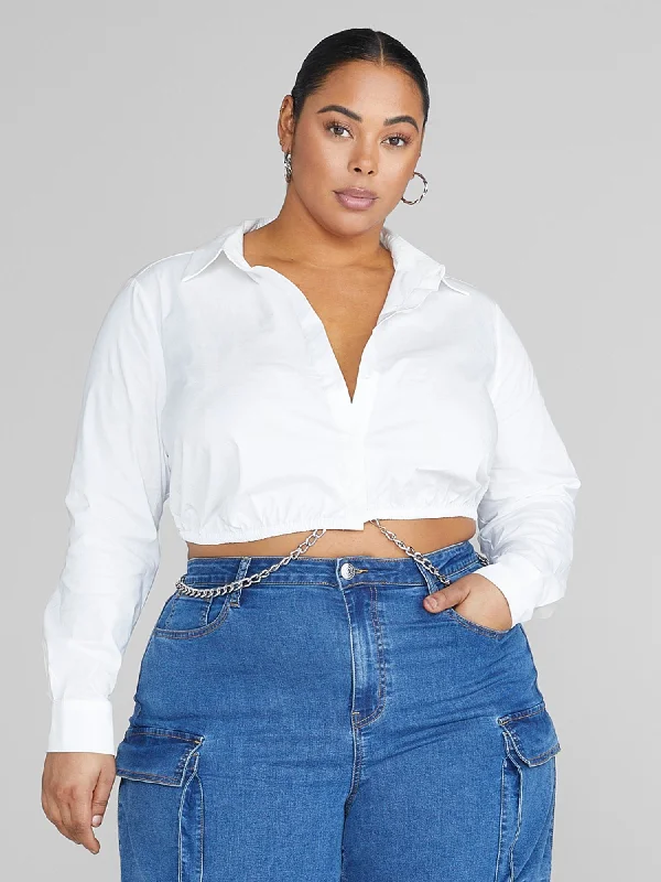 Marissa Button-Down Cropped Shirt with Chain Detail