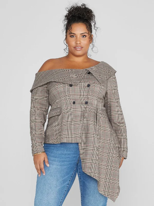 Melena Plaid Asymmetrical Hem Blazer Top