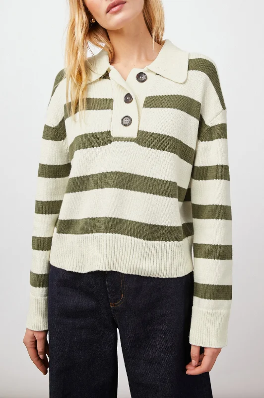 SHAE SWEATER - IVORY OLIVE STRIPE