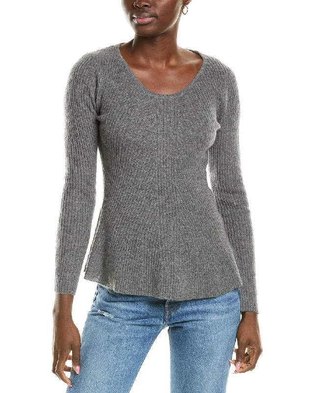 sofiacashmere Peplum Rib Scoop Neck Cashmere Sweater