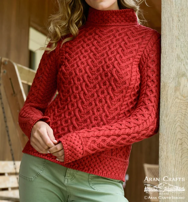 High Neck Heart Cable Sweater