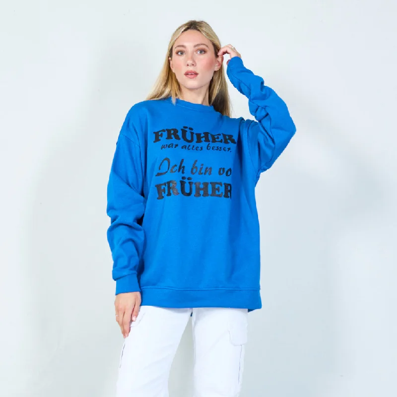 Retro-inspired graphic  with "FRUHER" sweatshirt wholesale