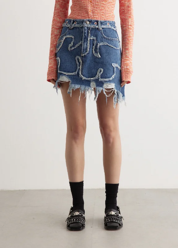 Miako Wave Denim Mini Skirt