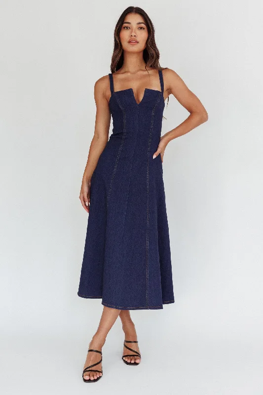 Catch My Drift A-Line Midi Dress Dark Blue