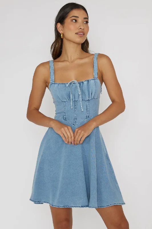 Sweet Pea Tied Bust Mini Dress Denim Blue