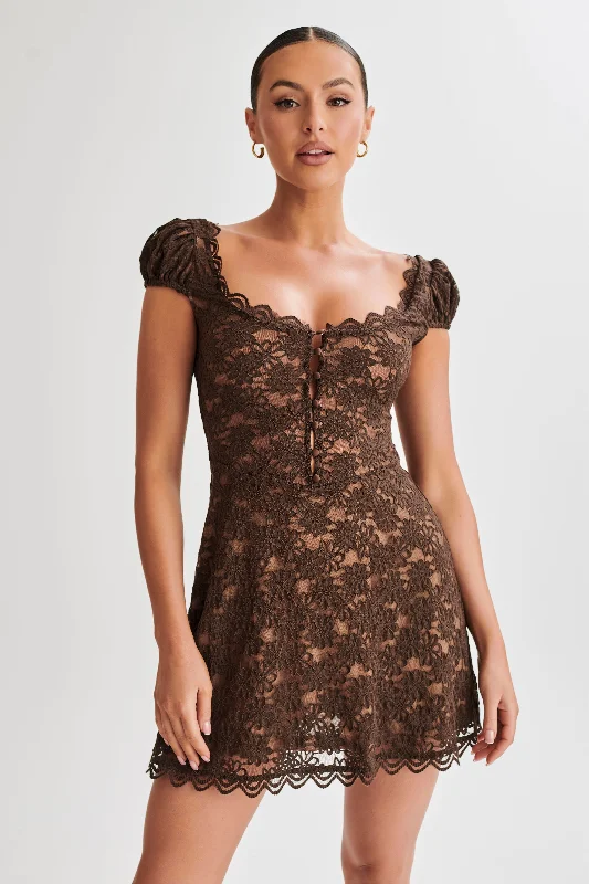 Temperance Lace A-Line Mini Dress - Chocolate